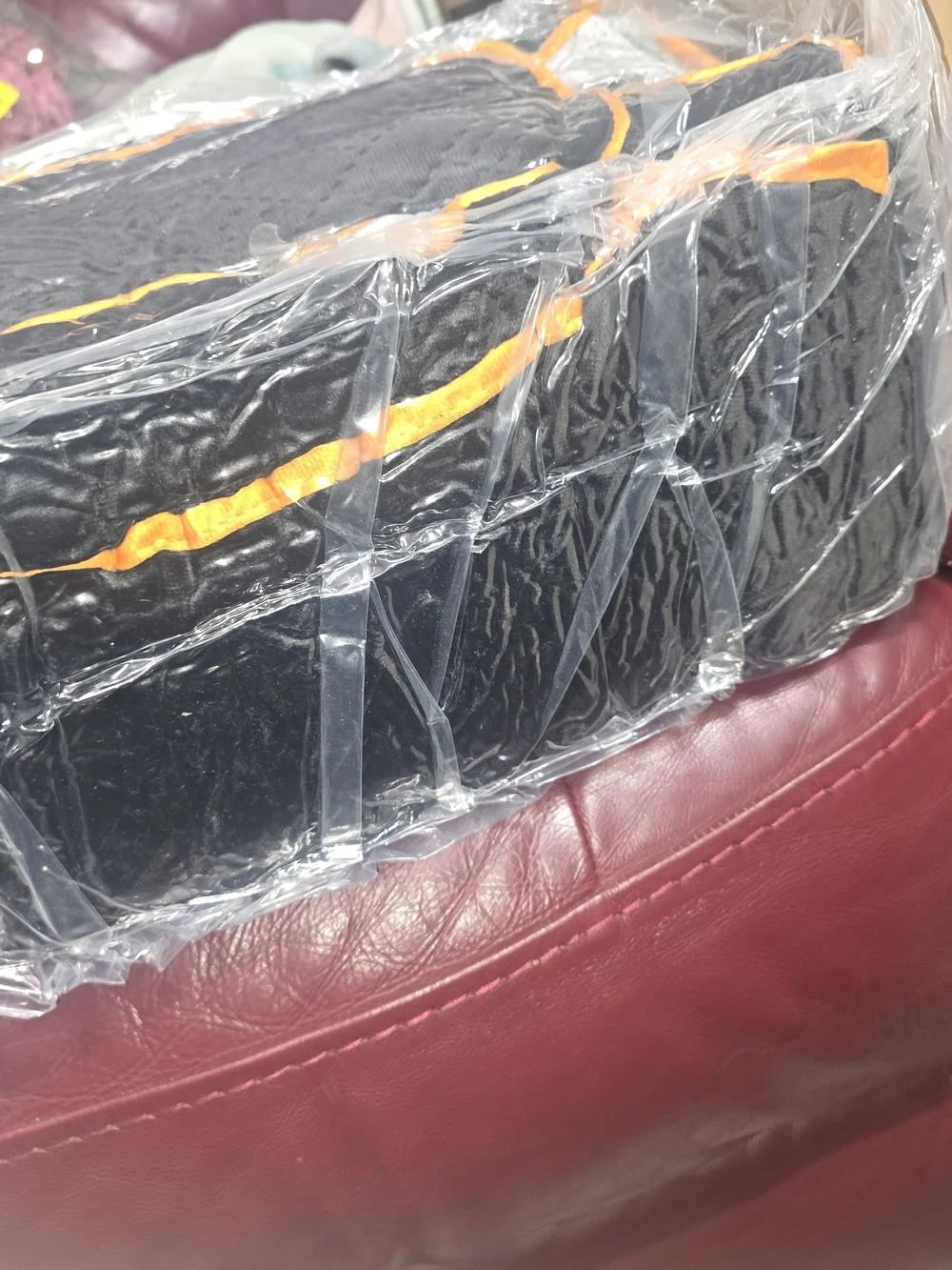 Black & Gray Dog Car Seat with Orange Trim